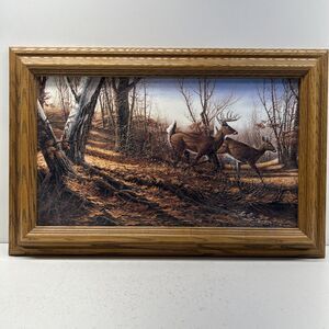 Terry Redlin 14X22 Autumn Run Whitetail Deer Framed Encore Art Print EUC